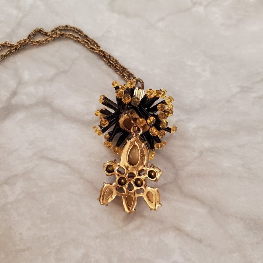 ✨ J. Crew Black Gold Matchstick Iridescent Rhinestones Crystals Beaded Pendant ✨ - Picture 9 of 12